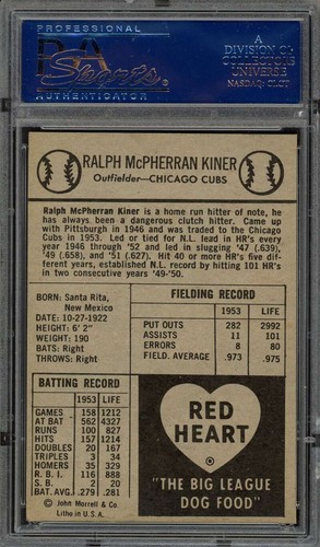 1954 Red Heart Dog Food NNO Ralph Kiner PSA 7 19362266 - Picture 2 of 2