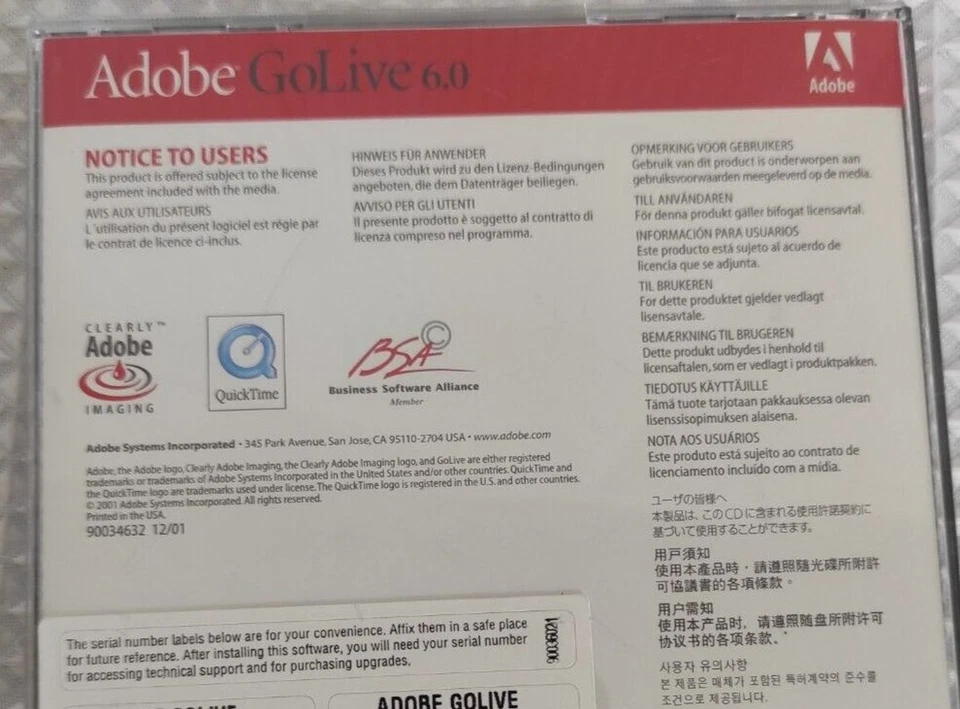 Adobe GoLive 6.0 for Windows, Activation Key Sticker Education Version - Image 3 of 3