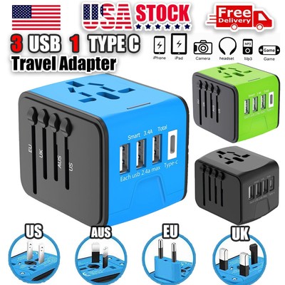 All In One Travel Adapter Universal Power Adaptor USB&Type-C Plug International