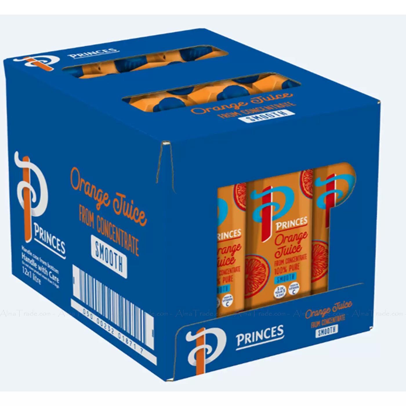 Princes Orange Juice From Concentrate Pure Smooth Carton Pack 12x1000ml (1Litre)