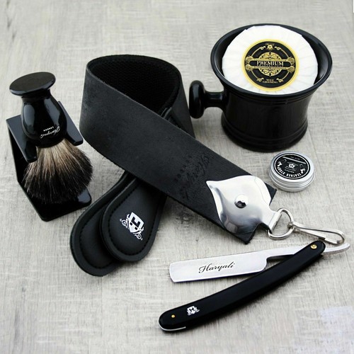 Complete Men Shaving Set Straight Razor/Cut Throat & Pure Black Badger Brush Kit - Picture 3 of 4