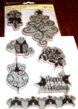 RUBBER CLING RECOLLECTIONS STAMP Happy Holidays  Tree,Candy cane wks CTMH blk