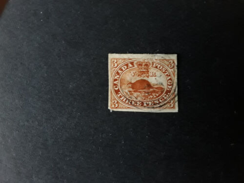 1852 Canada # 4, Beaver, 3 pence, red, imperforate, wove paper