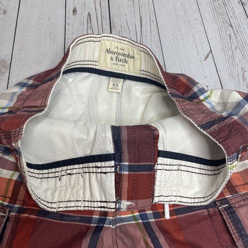 Abercrombie & Fitch Mens Lined Board Shorts Size X-Small XS Plaid Cargo Vintage - Picture 7 of 8
