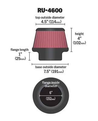K&N Universal Filter RU-4600 Clamp-On Air Filter