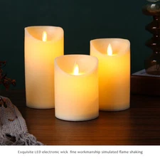 Set of 3 Flameless Moving Wick LED Pillars Candles Light w/ Timer Remote Control