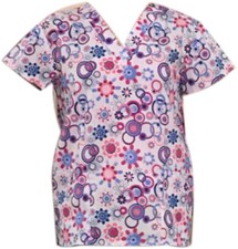 Women's Fashion Medical Nursing Scrub Tops Loop Circle Flowers M