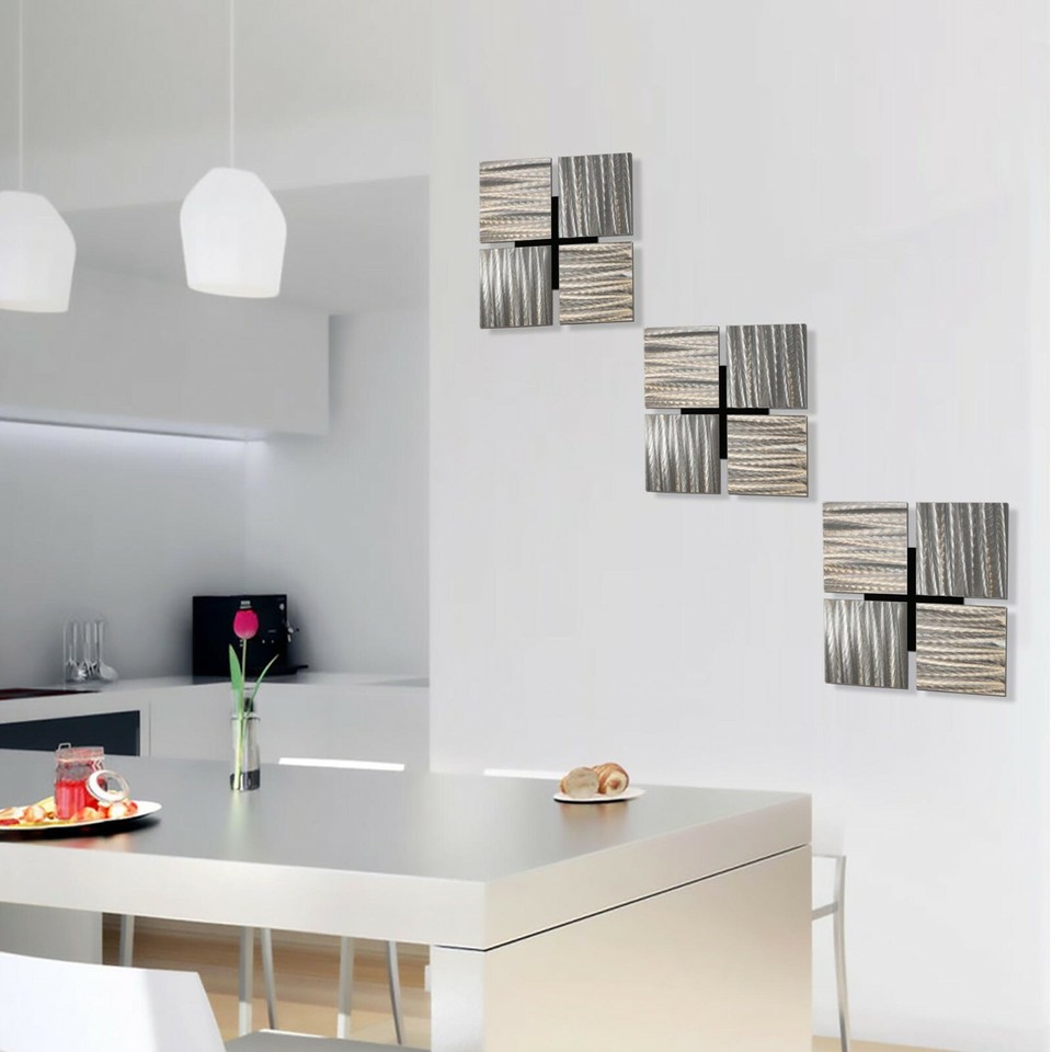 Metal Wall Art Set of 3 12"×12" Home And Office Decor, Silver