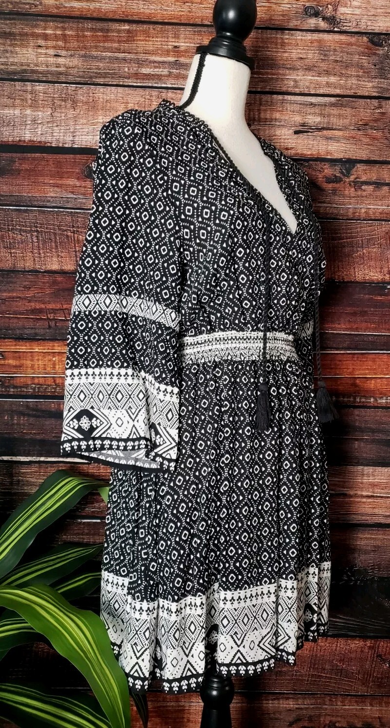 H&M Divided Dress Size 10 Peasant Smocked Waist Flared Cropped Sleeves Viscose thumbnail 2