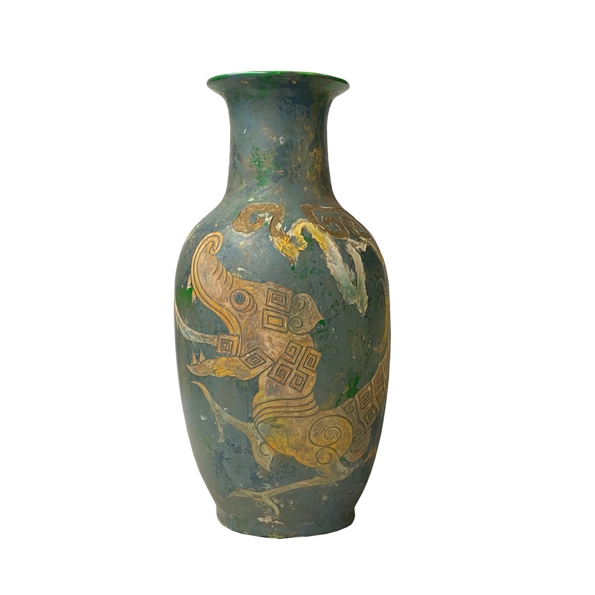 Chinese Distressed Blue Green Paint Porcelain Dragon Pattern Vase ws2440S Chinese Distressed Blue Green Paint Porcelain Dragon Pattern Vase ws2440S