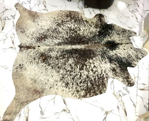 Genuine Cowhide Rug Large 4 x 5 ft | Speckled Gray & White Real Leather Carpet - Picture 3 of 9