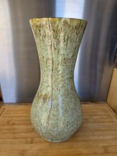 Grand Vase Céramique Vintage Accolay 35cm Vert Eau Effet Marbre