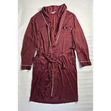 Vintage Towncraft JCPenney Burgundy Nylon Tricot Wrap Robe White Piping Large