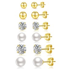 6 Pairs Gold Pearl Earrings Set Hypoallergenic Small Pearl Stud Earrings for Wom