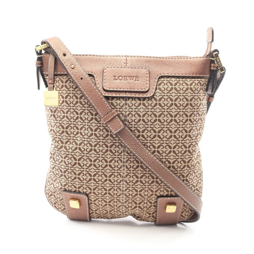 LOEWE Anagram Canvas Leather Shoulder Bag Beige Bronze Used Authentic