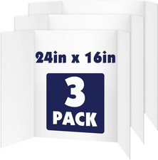 3 Pack Trifold Poster Board, 16in x 24in Corrugated Project Board, White
