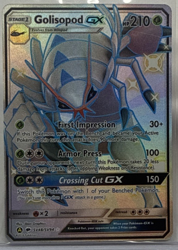 2019 Pokémon TCG Hidden Fates Golisopod GX Full Art Holo Card SV48/SV94