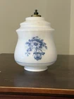 Vintage Ceiling mounted Light Shade cover Frosted milk glass blue flowers