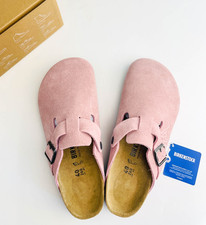 Birkenstock Boston x Stussy Dusty Pink Suede Soft Footbed Clog Unisex Slippers