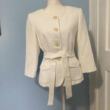 Banana Republic White Button Up 3/4 Sleeve Belted Blazer Jacket Women s 8