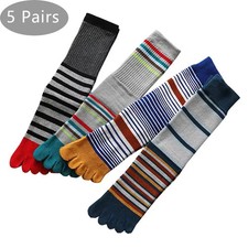 5 Pairs Large Size 5 Finger Socks Man Combed Cotton Striped Business Fashion Par