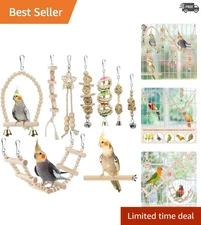Natural Wood Bird Swing Toys with Climbing Ladder & Chewing Toys for Budgies