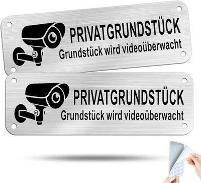 SINMAO 15×5cm/2 Stück Privatgrundstück Warnhinweis/Grundstück wird Videoüberwacht Aufk
