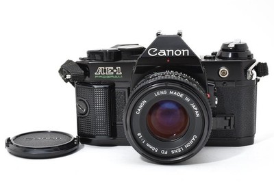 Canon AE-1 Program Black 35mm Film Camera NFD New FD 50mm F1.8 JAPAN[Exc+5]Read!