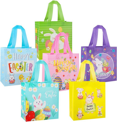 Easter Gift Bags ，6Pcs Easter Tote Bags with Handles，Happy Easter Gift Bags for