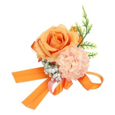 Wrist Corsage Artificial Flower Bracelets Rose Decorative 12x10cm Orange