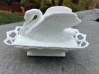 Vintage Milk Glass Atterbury  Westmorland Winged Swan On Lattice Nest 9.75" x 6"