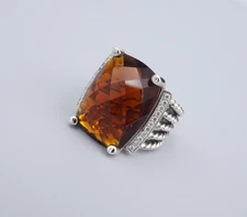 David Yurman Garnet Diamond Wheaton Ring 20mm Sterling Silver Sz 7 Pouch RS3799