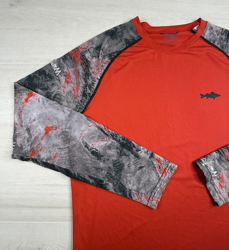 AFTCO Aftech Fishing Shirt Long Sleeve Red Performance Stretch Wicking Mens M - Image 2 of 4