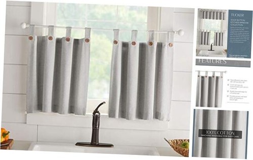 Tucker Solid Button Tier Window Curtains for Kitchen or Bathroom, 30 Inches