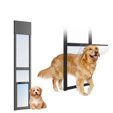SLSY 7 Sizes Glass Pet Dog Door for Sliding Door Adjustable Lockable Black