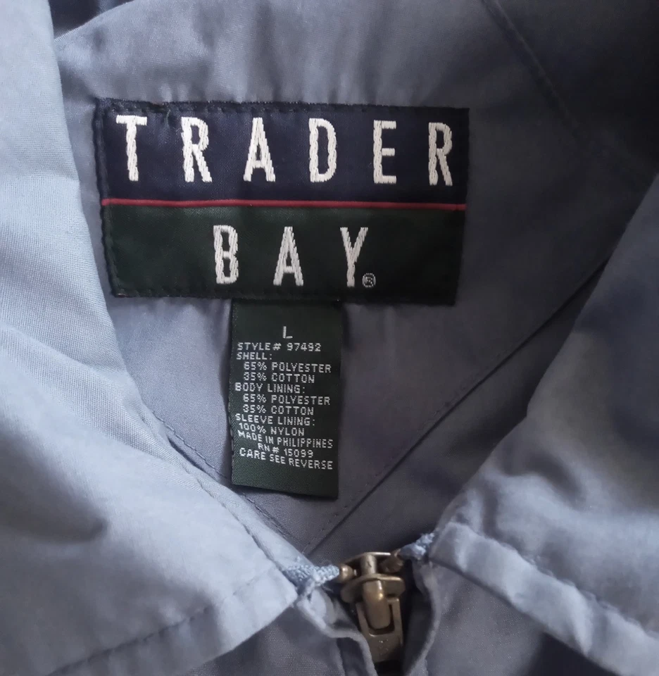 Trader Bay Jacket Windbreaker Large Zip Blue Men Breatheable Adj Wrist Preowned - Image 3 of 4