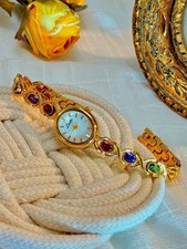 Women s Retro Luxury Rainbow Gem Quartz Watch Elegant Chain Strap Gift