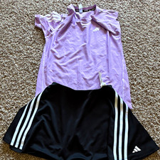 adidas Girls 2-Piece Running Set Purple Tee XXS Black Skirt YM Lightweight