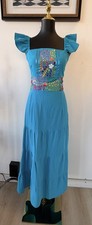 New Blue mexican Hand Made Maxi embroidered dress