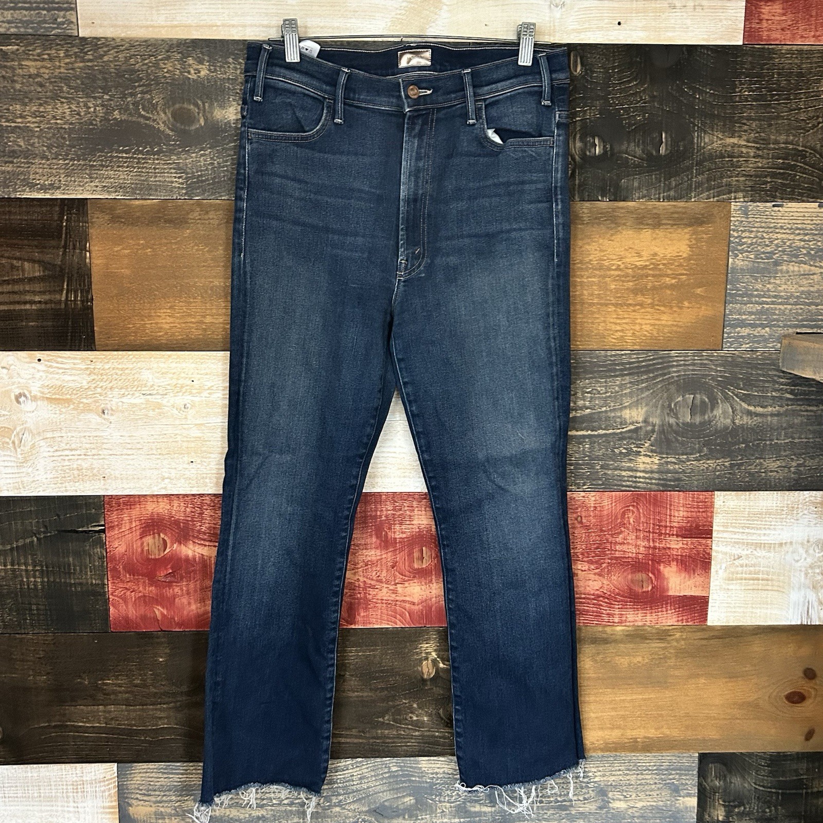 Mother Denim Blue Jeans The Hustler Ankle Fray 31 Stretch Teaming Up