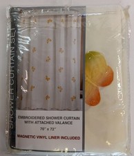 Embroidered Shower Curtain Set 70 x 72 inches Butterfly Theme with vinyl liner