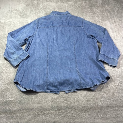 Top túnica vaquera Talbots Plus para mujer 2X azul con botones manga larga bolsillos - Imagen 6 de 10