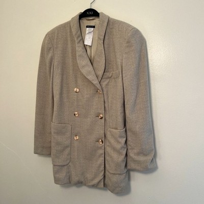 GIORGIO ARMANI Vintage 80s Wool Silk Twill Double Breasted Blazer, Beige- Sz 40