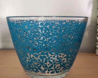 Set of 2 IKEA GODTA Glass Dessert Bowls Blue Floral Pattern Retired