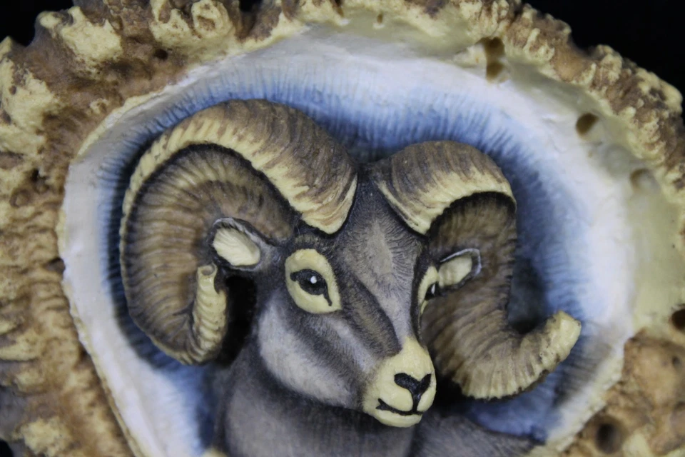 Hebilla de cinturón tallada a mano de colección Bighorn Sheep Ram firmada fecha 1985 cuerno de Canadá Foto 2 de 4