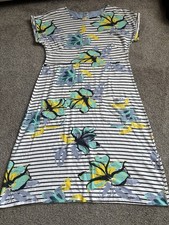 Weird Fish Size 10 100% CottonStripe Tropical Floral Dress PocketsShort Sleeve