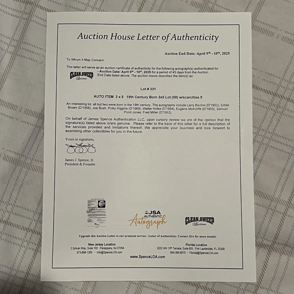 Eddie Brown Signed Index Card Cut JSA LOA 1920 Boston Braves RARE - Image 2 of 2