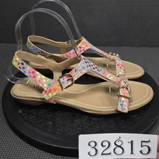Vaneli Sandals Womens Sz 7M Multicolor Iridescent T Strap Slingback Flat Shoes