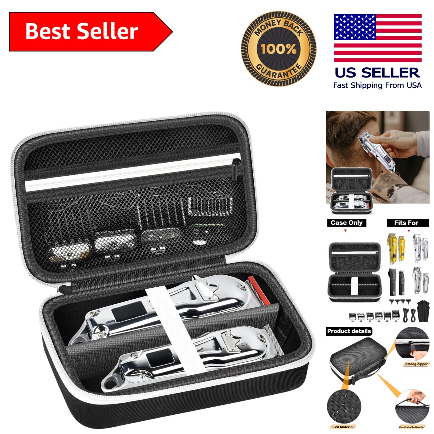 Durable Black Storage Case for Hair Clippers and Beard Trimmer - Travel Ready