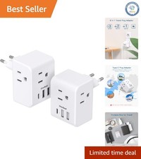 International Travel Plug Adapter - 3 Outlets, 3 USB Ports, and USB-C for